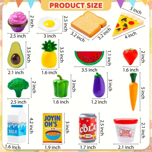 JOYIN 135 Pieces Kids Play Food Set, Value Pretend Food for Play Kitchen with Fruit, Vegetable, Food Can, Dessert, Tableware, Bottles, Dramatic